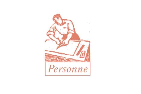 Dessin d'un homme penché sur sa table de travail avec une équerre et un crayon à la main.